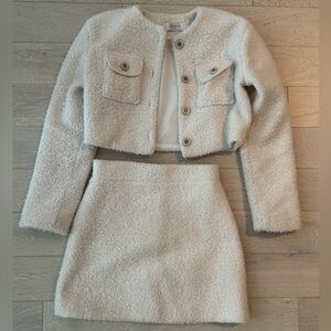 textured jacket & mini skirt set